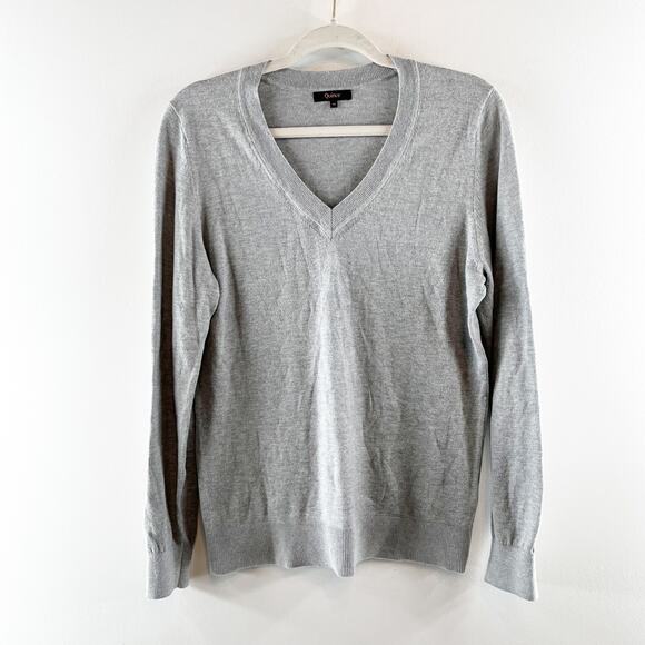 Quince Lightweight Cotton Cashmere V Neck Sweater Heather Gray Medium - Picture 3 of 6
